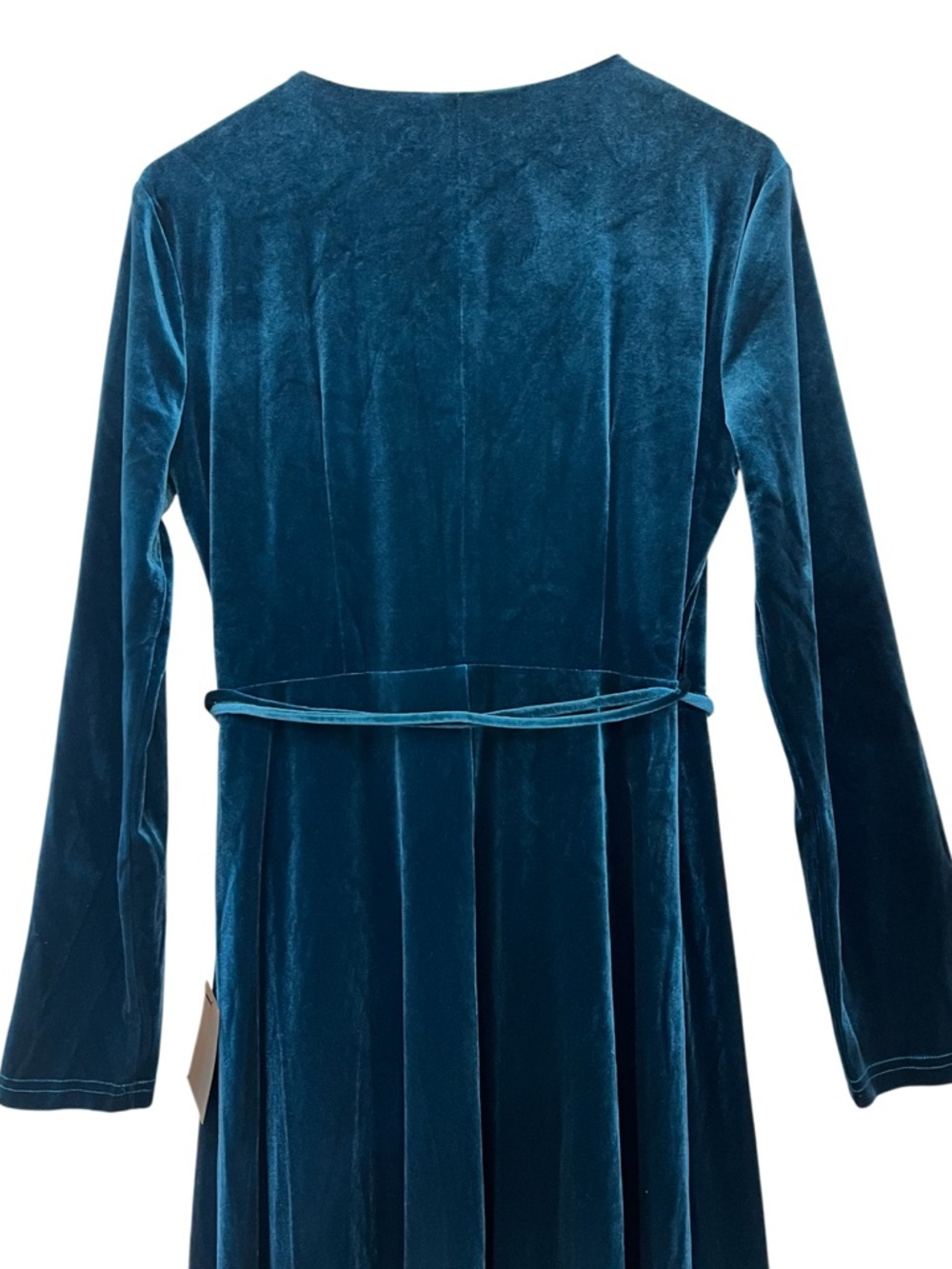 Lulus Jacinda Velvet Wrap Formal Maxi Dress Teal Long Sleeve Gown Size L NWT - Picture 5 of 12